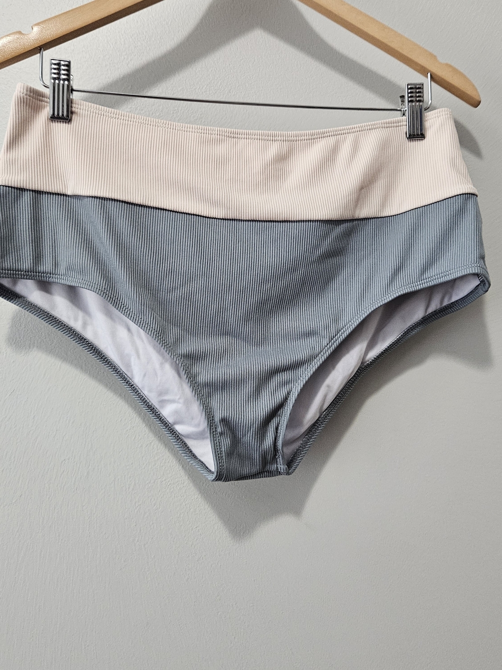 Two-Tone Ribbed High-Waist Bikini Bottoms
